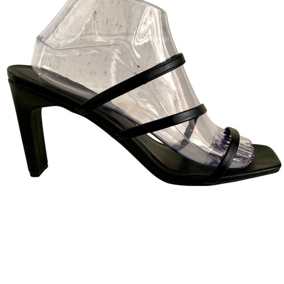 Qupid Kaylee Strappy Heel Mule Sandals US 10 EUR 41 Black PU Leather Slip On - Picture 2 of 8